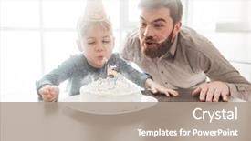  Presentation with birtday - Amazing slide deck having young father sitting near birtday backdrop and a coral colored foreground