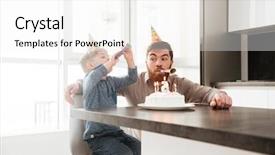  Presentation with birtday - Audience pleasing theme consisting of young father sitting near birtday backdrop and a white colored foreground
