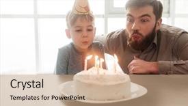  Presentation with birtday - Slides consisting of young father sitting near birtday background and a coral colored foreground