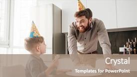  Presentation with happy image - Presentation having young father standing near birtday background and a coral colored foreground