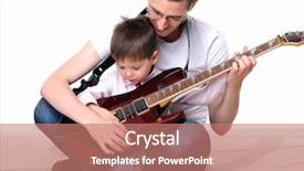  Presentation with father - Beautiful PPT theme featuring young father teaches his young backdrop and a coral colored foreground