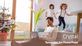  Presentation with work - Amazing theme having young-father-trying-to-work backdrop and a coral colored foreground
