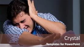  Presentation with crying baby - Presentation design with young father under stress due to baby crying at night background and a tawny brown colored foreground