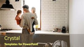  Presentation with father teaching children - Presentation theme featuring young-father-wearing-pajamas-holding background and a tawny brown colored foreground