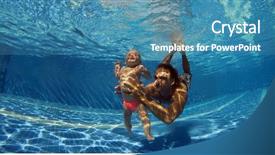  Presentation with family photo - Presentation design featuring young father with active baby background and a teal colored foreground