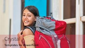  Presentation with alone - Slides with young-feamle-traveller-sightseeing-alone background and a red colored foreground