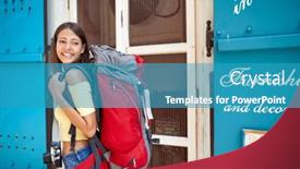  Presentation with alone - Theme enhanced with young-feamle-traveller-sightseeing-alone background and a teal colored foreground