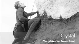  Presentation with mountain climbing - PPT theme with young fearless man climbing background and a gray colored foreground