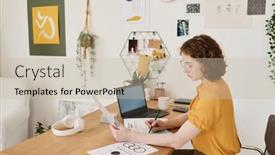  Presentation with paper making - Presentation theme featuring young-female-accountant-or-economist background and a soft green colored foreground