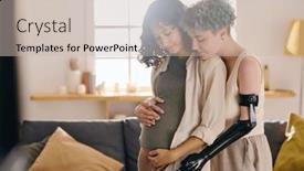  Presentation with pregnant - Presentation theme consisting of young-female-amputee-embracing and a soft green colored foreground