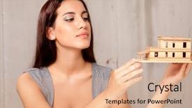  Presentation with rough - Beautiful PPT theme featuring young female architect or designer looking at a rough house model backdrop and a coral colored foreground