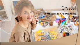  Presentation with artist - Presentation having young female artist painting picture background and a lemonade colored foreground