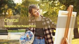  Presentation with art historical painting - Slides enhanced with young female artist painting picture background and a tawny brown colored foreground