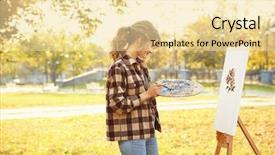  Presentation with artist - PPT layouts having young female artist painting picture background and a blonde colored foreground