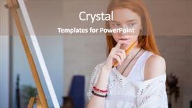  Presentation with artist - Slide deck featuring young female artist with red background and a coral colored foreground