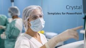  Presentation with data medical - PPT layouts with young-female-assistant-of-surgeon background and a light blue colored foreground