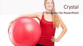  Presentation with pilates - Amazing slides having young female athlete holding a pilates ball isolated against white background backdrop and a sky blue colored foreground