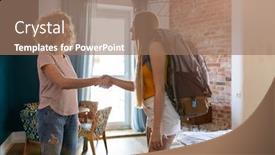  Presentation with apartment - Theme featuring young-female-backpacker-renting-apartment background and a coral colored foreground