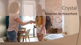  Presentation with apartment - Cool new PPT theme with young-female-backpacker-renting-apartment backdrop and a coral colored foreground