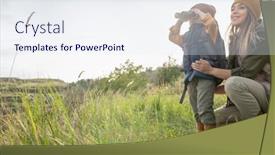  Presentation with weekend - Colorful PPT theme enhanced with young-female-backpacker-squatting backdrop and a sky blue colored foreground