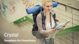  Presentation with city line map - Presentation theme with young female backpacker using map background and a coral colored foreground