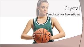  Presentation with basketball female - PPT theme featuring young-female-basketball-player-holding background and a white colored foreground