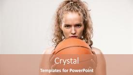  Presentation with basketball female - PPT theme consisting of young-female-basketball-player-holding background and a coral colored foreground