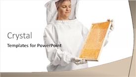  Presentation with bee - PPT theme with young-female-bee-keeper-holding background and a white colored foreground