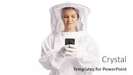  Presentation with bee - Presentation theme enhanced with young-female-bee-keeper background and a white colored foreground