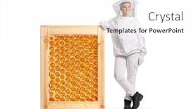  Presentation with bee - PPT theme having young-female-bee-keeper background and a white colored foreground