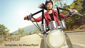  Presentation with custom - Presentation design enhanced with young-female-biker-riding background and a soft green colored foreground