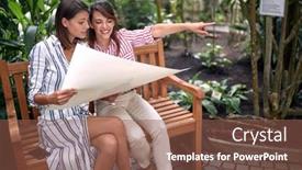  Presentation with botanical garden - Theme having young-female-biology-students background and a tawny brown colored foreground