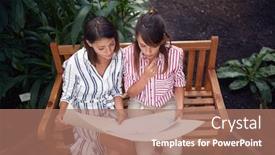  Presentation with botanical garden - PPT theme with young-female-biology-students background and a coral colored foreground