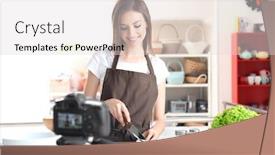  Presentation with blogger - PPT theme enhanced with young female blogger recording video on camera in kitchen background and a lemonade colored foreground