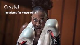  Presentation with locker room - PPT theme having young-female-boxer-close-up background and a tawny brown colored foreground