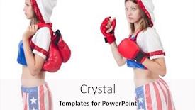  Presentation with boxer - Presentation featuring young female boxer isolated on white background and a sky blue colored foreground