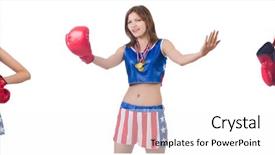  Presentation with gold medal - PPT theme consisting of young female boxer with gold background and a white colored foreground