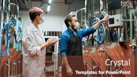  Presentation with brewery - Colorful slide set enhanced with young-female-brewery-expert backdrop and a tawny brown colored foreground