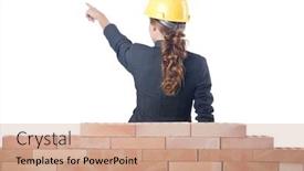  Presentation with brick wall - Theme featuring young female builder near brick wall background and a coral colored foreground
