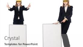  Presentation with worried young female college student - Colorful PPT theme enhanced with young female builder with whiteboard backdrop and a white colored foreground