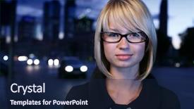  Presentation with city night - Presentation theme consisting of young female businesswoman in night background and a navy blue colored foreground