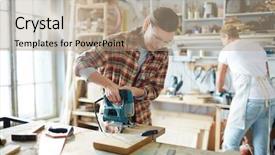  Presentation with worried young female college student - Beautiful slide deck featuring young female carpenter in protective backdrop and a coral colored foreground