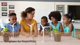  Presentation with elementary school african american female - Slide set enhanced with young-female-caucasian-teacher-showing background and a coral colored foreground