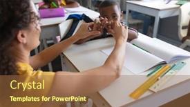  Presentation with elementary school african american female - Slides enhanced with young-female-caucasian-teacher-teaching background and a coral colored foreground