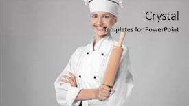  Presentation with chef - PPT theme with young female chef with rolling background and a light gray colored foreground
