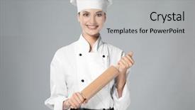  Presentation with little chef - Beautiful slides featuring young female chef with rolling backdrop and a light gray colored foreground