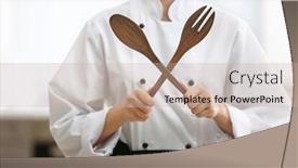  Presentation with utensils - Beautiful slide deck featuring young-female-chef-with-utensils backdrop and a mint green colored foreground