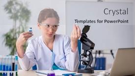  Presentation with drugs - Presentation having young-female-chemist-in-drugs background and a light gray colored foreground