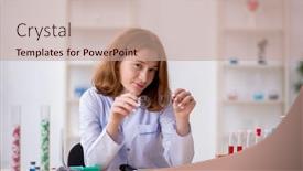  Presentation with chemist - Presentation design having young-female-chemist-working background and a  colored foreground