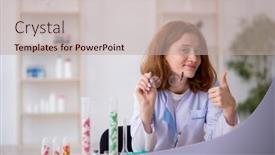  Presentation with chemist - Presentation having young-female-chemist-working background and a mint green colored foreground